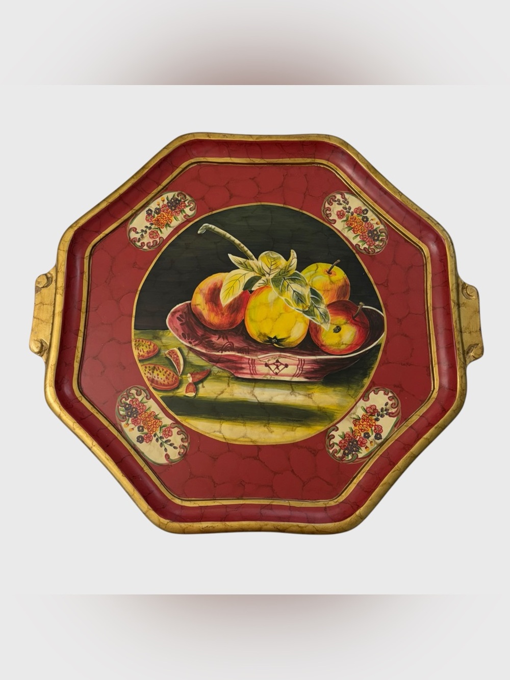 Vintage Raymond Waites Melamine Painted Fruit Toleware Florentine Platter